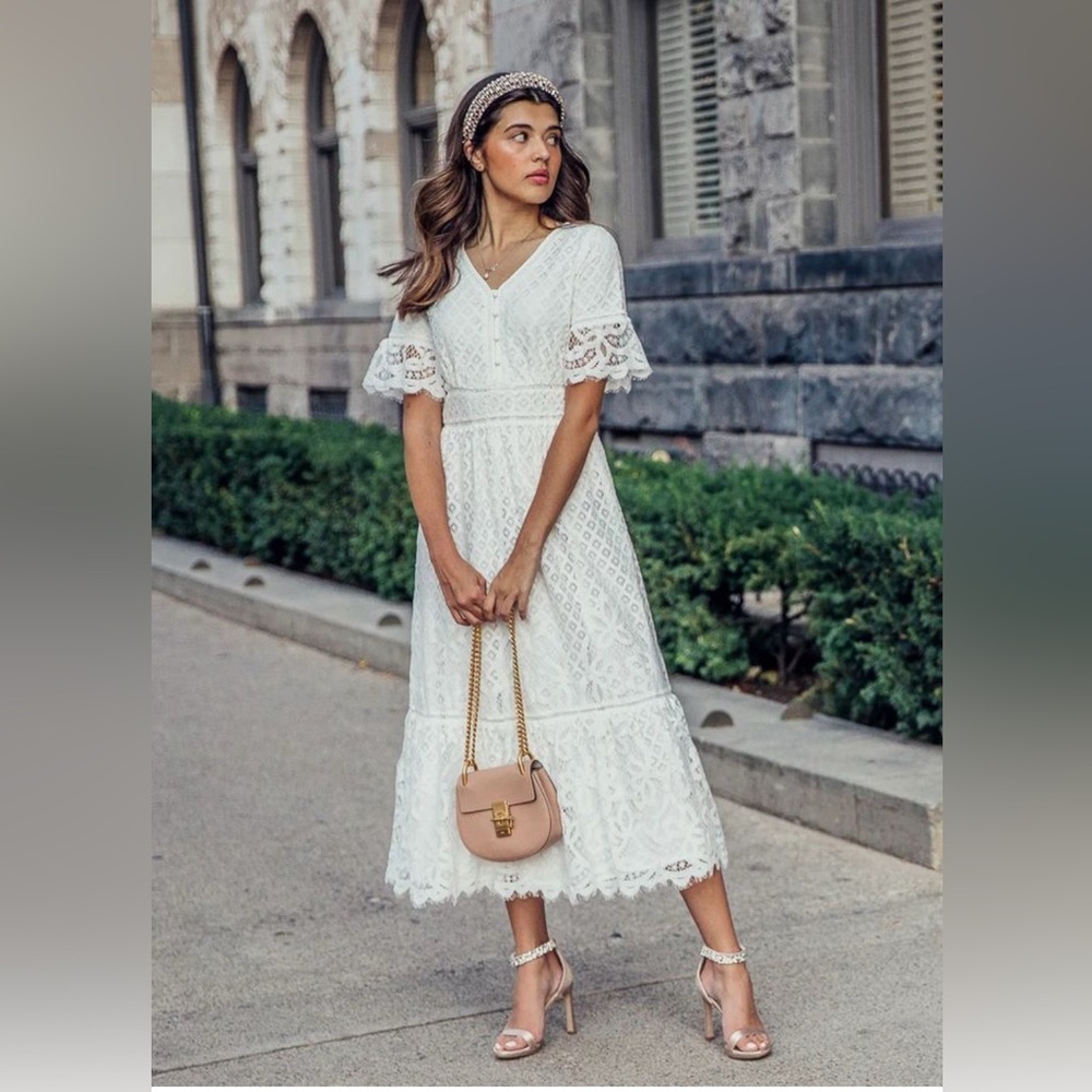 JessaKae Delancey White Lace Midi Dress